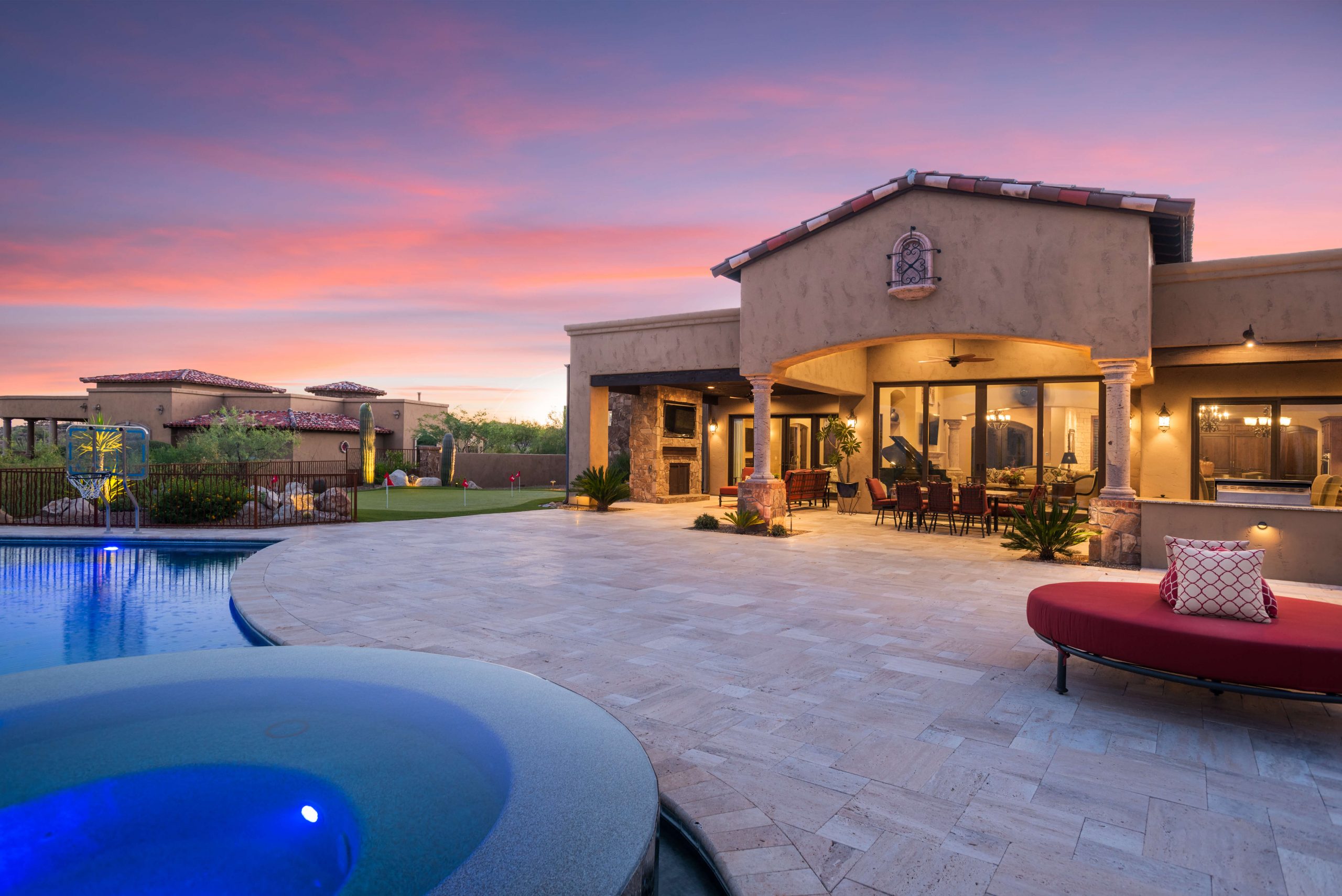 glowing granite backyard new build by sanctuary custom construction